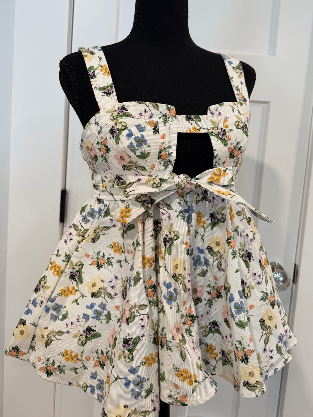 Marissa Webb Cream Botanical Tie-Front Floral Top